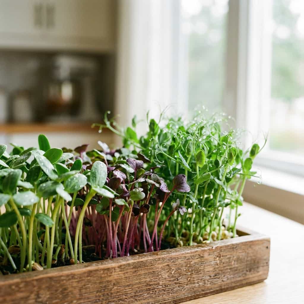 Fresh microgreens growing in trays